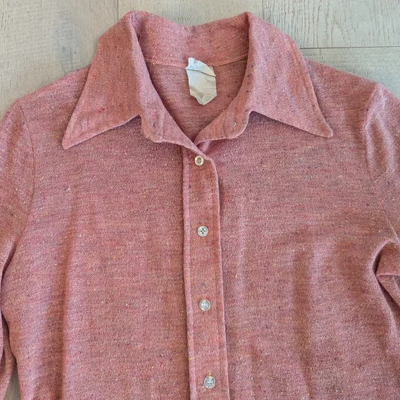 SPECKLE SALMON 1970's vintage button front shirt M - Picture 7 of 8